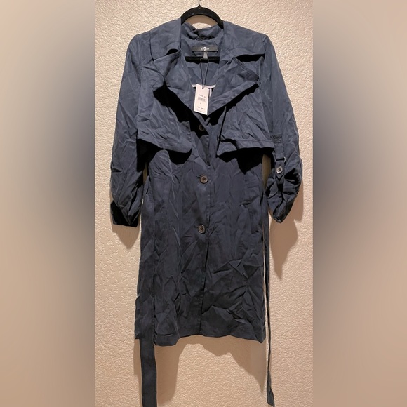 NWT 7 For All Mankind Navy Blue Trench Coat Jacket Size M - Picture 6 of 11